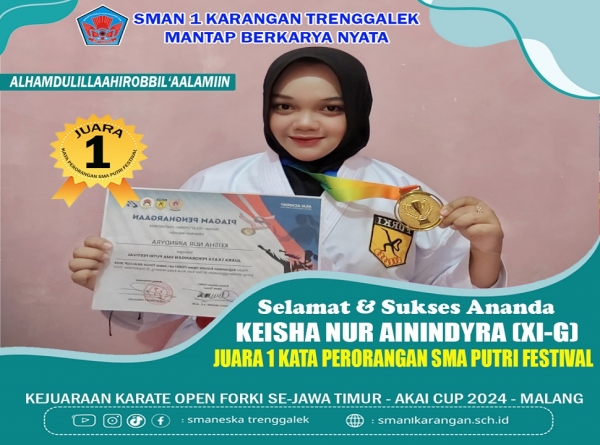 KEISHA NUR XI-G SMANESKA RAIH JUARA 1 KARATE TINGKAT PROVINSI