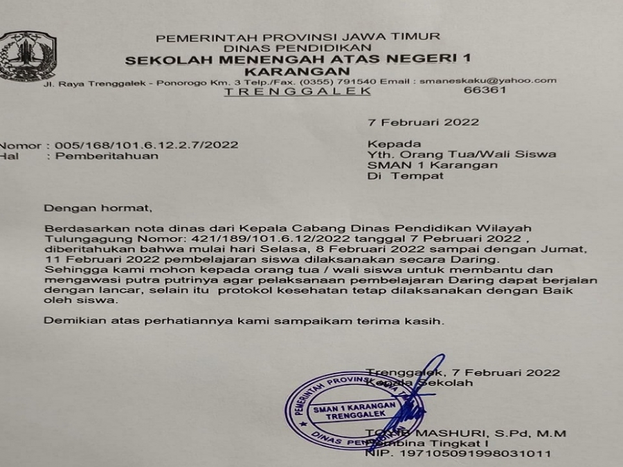 PROSES KBM SMANESKA DILAKUKAN SECARA "DARING"