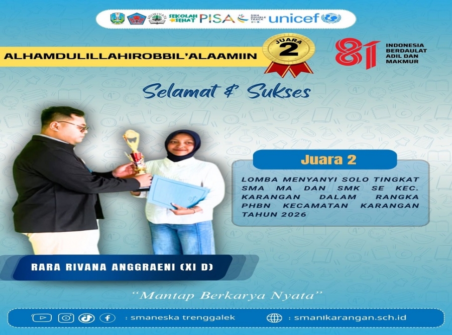 RARA RIVANA XI D SMANESKA RAIH JUARA 2 VOKAL SOLO PUTRI