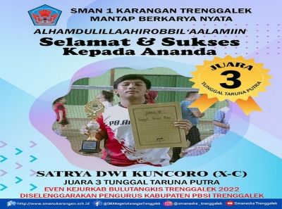 SATRYA DWI KUNCORO (X-C) RAIH &ldquo;JUARA 3 BULU TANGKIS