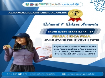 GALUH AJENG S. (XI-B) SMANESKA RAIH JUARA 1 IBCA MMA KELAS 47 KG