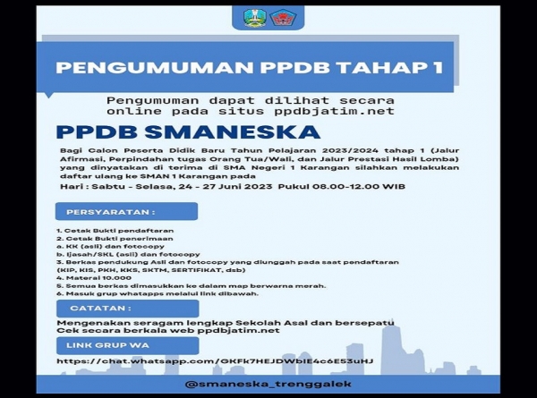 PENGUMUMAN REVISI  &amp; SYARAT DAFTAR ULANG PPDB 2023