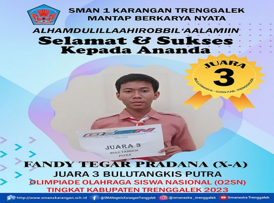 FANDY TEGAR P. RAIH "JUARA 3 BULUTANGKIS PUTRA O2SNK 2023