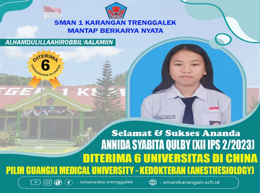 ANNIDA SYABITA  SMANESKA RAIH BEASISWA DI 6 UNIVERSITAS CHINA