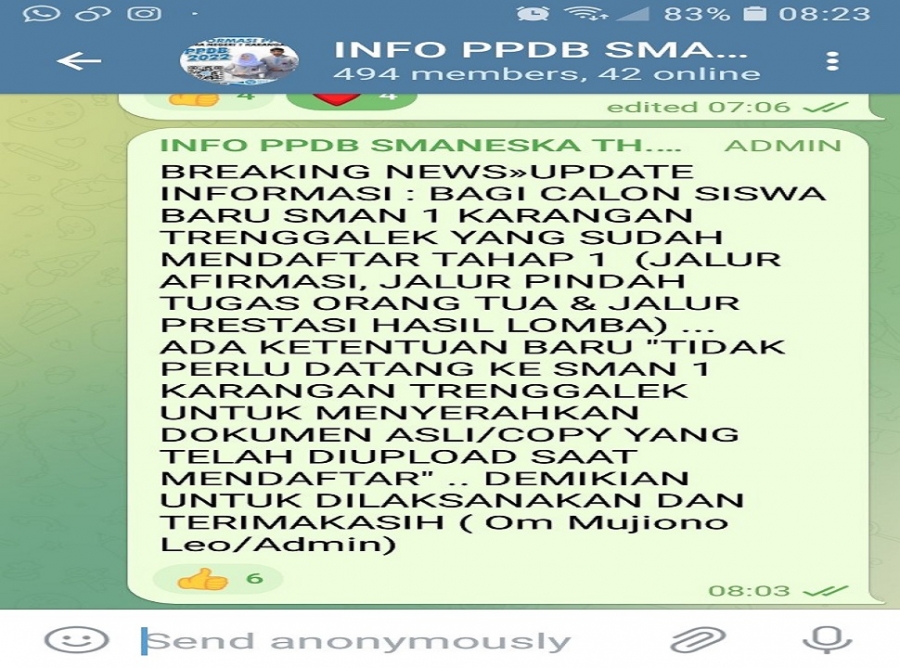 UPDATE INFORMASI : BAGI CALON SISWA BARU SMAN 1 KARANGAN TRENGGALEK