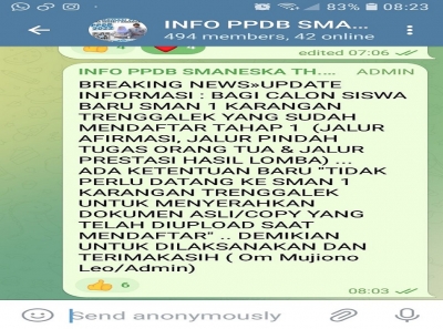 UPDATE INFORMASI : BAGI CALON SISWA BARU SMAN 1 KARANGAN TRENGGALEK