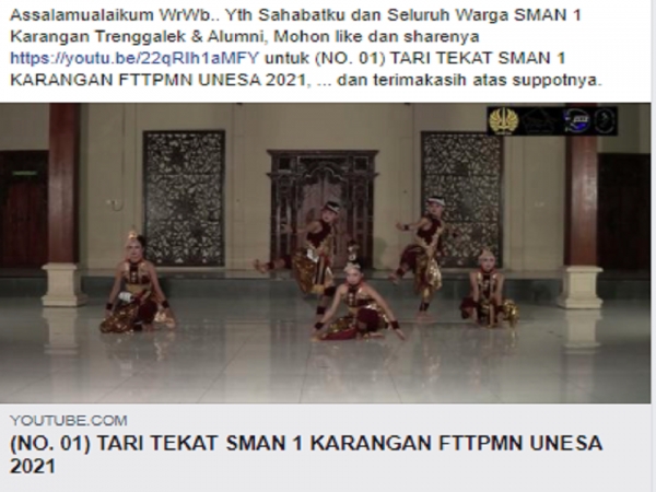 Mohon like dan sharenya https://youtu.be/22qRIh1aMFY untuk (NO. 01) TARI TEKAT SMAN 1 KARANGAN