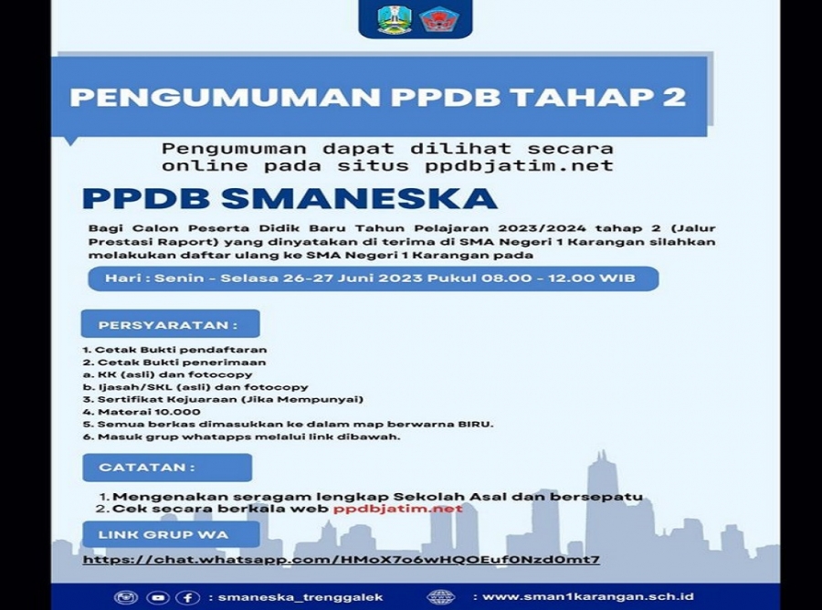 SELAMAT ATAS DITERIMANYA PPDB TAHAP 2 SMAN 1 KARANGAN 2023