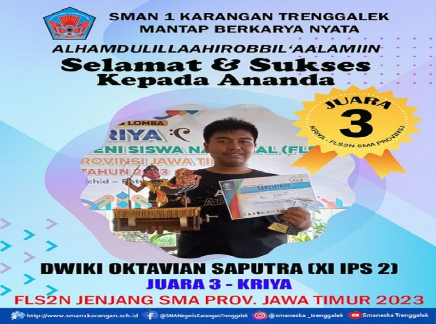 DWIKI OKTAVIAN S. SMANESKA RAIH &ldquo;JUARA 3  KRIYA FLS2N JATIM 2023