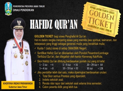 GOLDEN TICKET BBAGI HAFIDZ QUR'AN PADA PPDB SMANESKA 2023