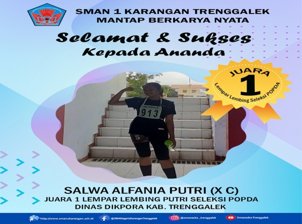 SALWA ALFANIA PUTRI RAIH JUARA 1 LEMPAR LEMBING KAB TRENGGALEK