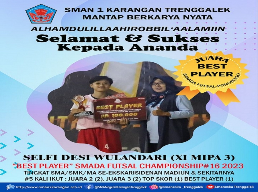 SELFI DESI W. (XI MIPA 3) SMANESKA RAIH BEST PLAYER SFC #16 TAHUN 2023
