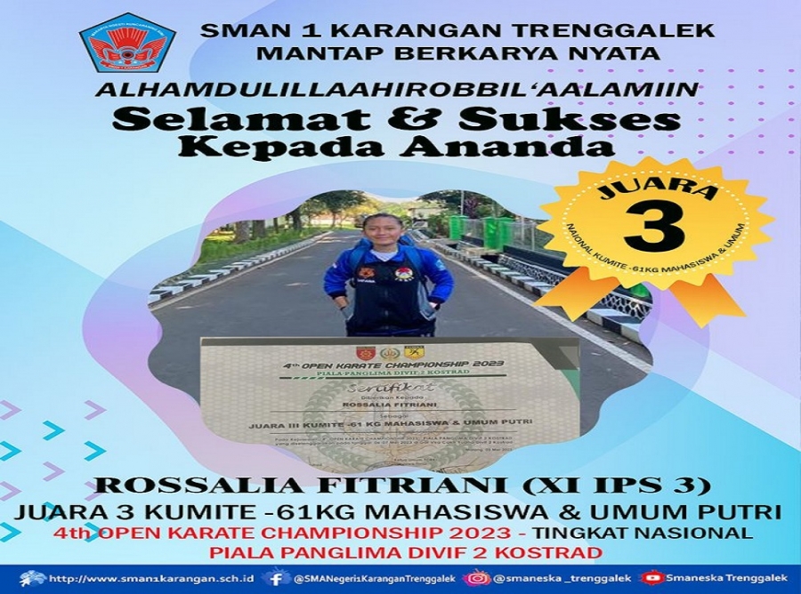 ROSSALIA FITRIANI (XI IPS3) RAIH JUARA 3 NASIONAL KUMITE - 61 KG