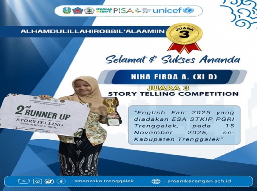 NIHA FIRDA A. (XI D) SMAN 1 KARANGAN RAIH JUARA 3 STORY TELLING